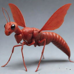 An imaginative creature resulting from the genetic combination of an ant and a red dragon, showcasing features of both.