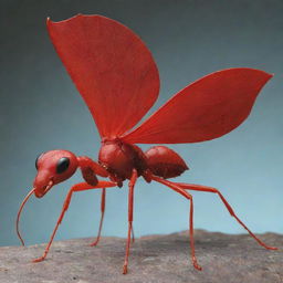 An imaginative creature resulting from the genetic combination of an ant and a red dragon, showcasing features of both.