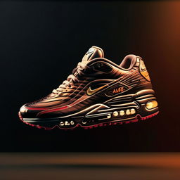 A high-definition, 1080p, photorealistic image of a Nike Air Max shoe. Display it with an emphasis on its unique designs and features on a sleek background.