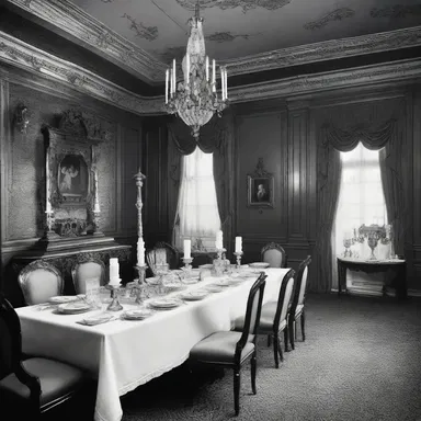 In the old haunted mansion, the sound of silverware clinking mysteriously echoed through the empty dining room.