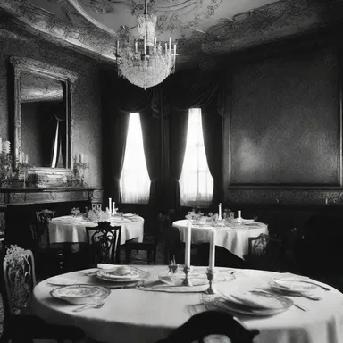 In the old haunted mansion, the sound of silverware clinking mysteriously echoed through the empty dining room.