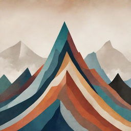 Artistic representation of a mountain peak with various abstract elements