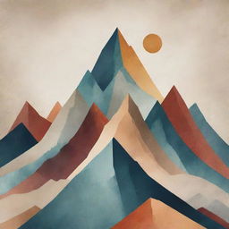 Artistic representation of a mountain peak with various abstract elements