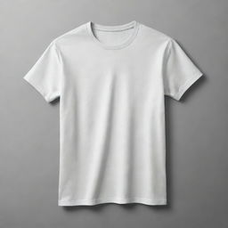 A realistic mock-up of a blank t-shirt. The t-shirt should be positioned flat, in a neutral color with a high amount of details, allowing for easy application of potentially any design.