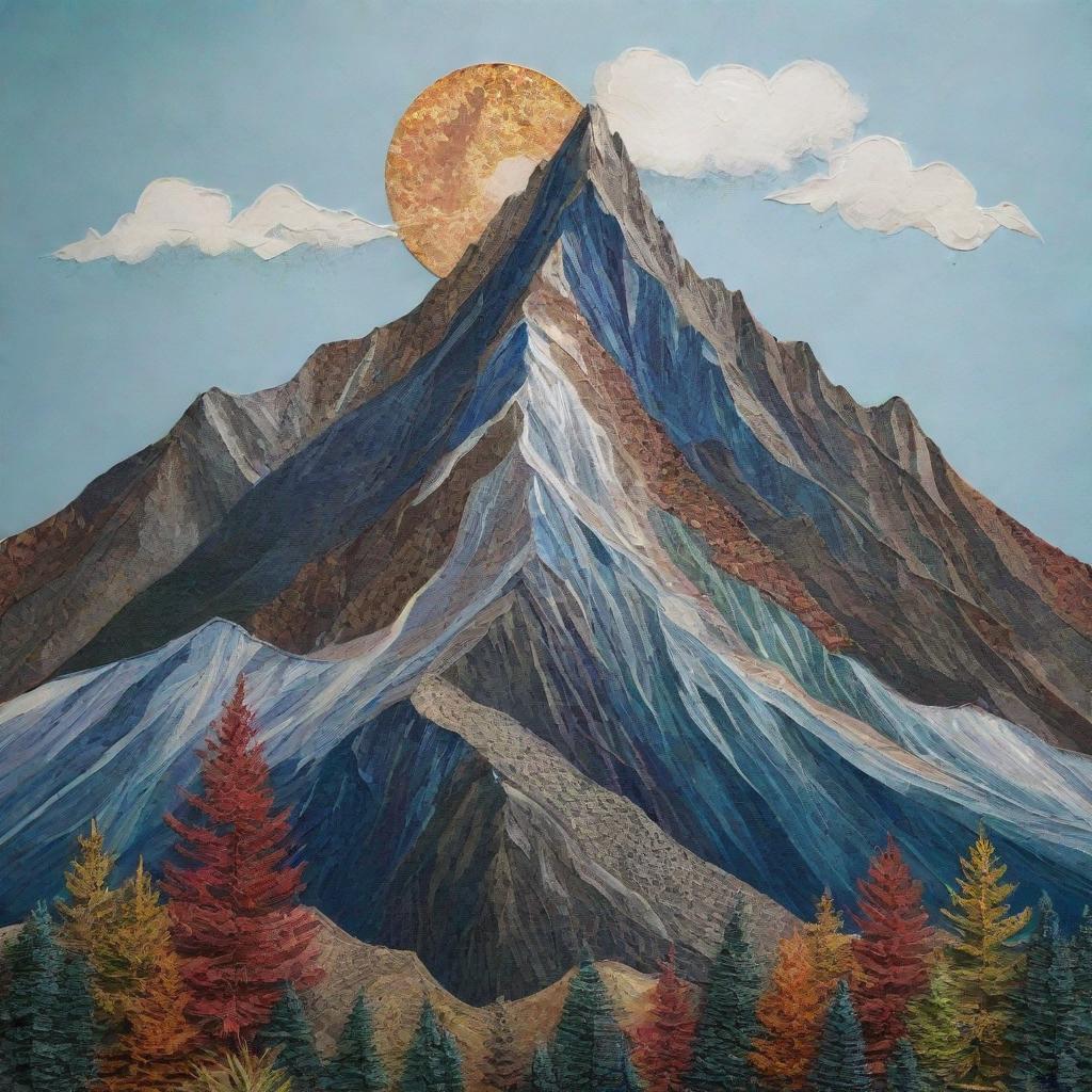 A stunning artistic representation of a mountain crest, accompanied by assorted creative embellishments.