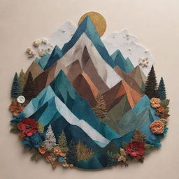 A stunning artistic representation of a mountain crest, accompanied by assorted creative embellishments.