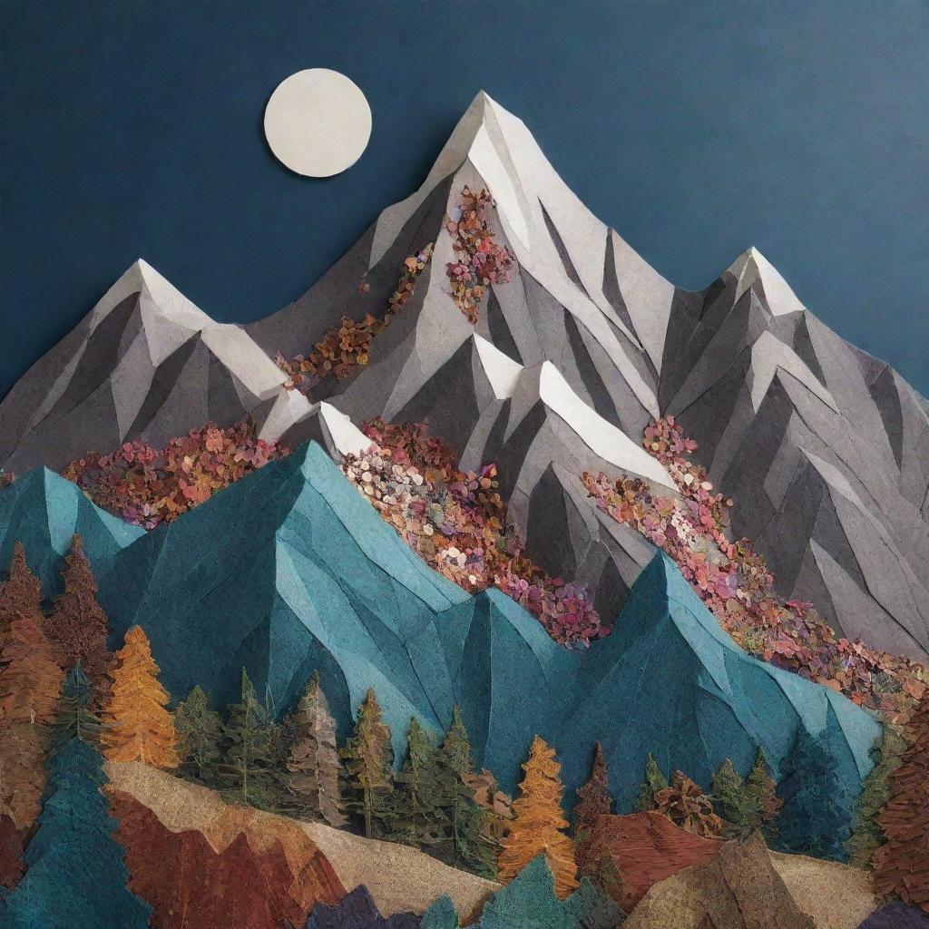 A stunning artistic representation of a mountain crest, accompanied by assorted creative embellishments.