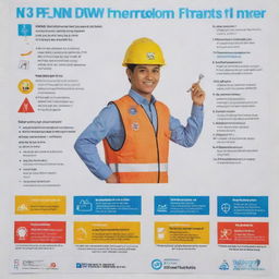 A monthly K3 (Occupational Health and Safety) poster for PT PLN (Indonesia's state electricity company), featuring their logo, safety guidelines, and inspirational messages in Bahasa Indonesia.