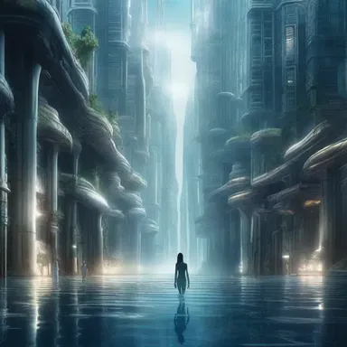 In the futuristic world depicted in the science fiction movie, humans have evolved to have gills and are capable of effortlessly breaststroking through underwater cities.
