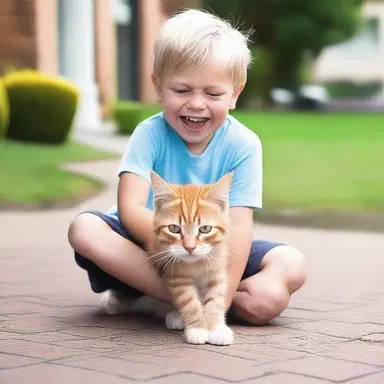 As a prank, the little boy pretended to outroar his pet cat, which resulted in laughter from his friends.