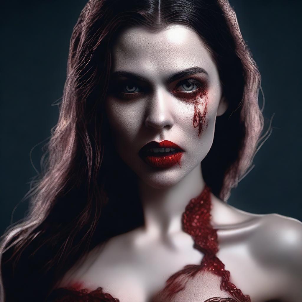 This is a high-quality digital art image that portrays a scene from a vampire horror movie