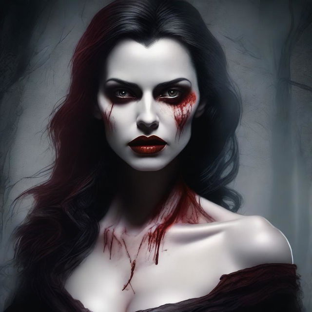 This is a high-quality digital art image that portrays a scene from a vampire horror movie