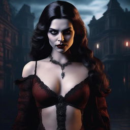 A high-quality digital art image that showcases a scene from a vampire horror movie