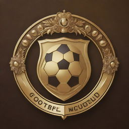 A golden football club logo, adorned with artistic elements and decorations.