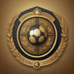 A golden football club logo, adorned with artistic elements and decorations.