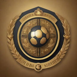 A golden football club logo, adorned with artistic elements and decorations.