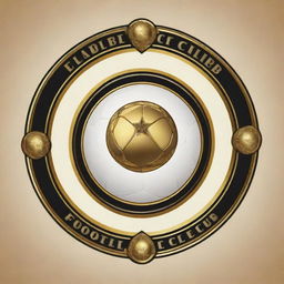 A golden football club logo, adorned with artistic elements and decorations.