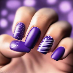 A top-quality digital art piece displaying a set of manicured nails in various shades of matte purple