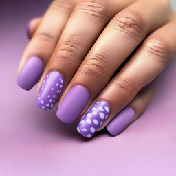 A top-quality digital art piece displaying a set of manicured nails in various shades of matte purple