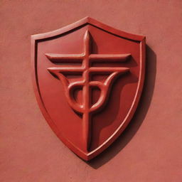 A wall shield symbol in a strikingly vibrant shade of red.