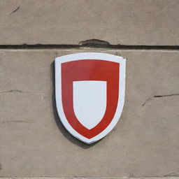 A sturdy wall with a red and white shield emblem prominently displayed.