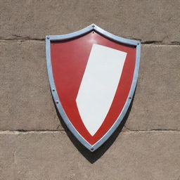 A sturdy wall with a red and white shield emblem prominently displayed.