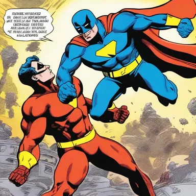 The superhero's defeat of the supervillain in their epic battle was a coup in the comic book.