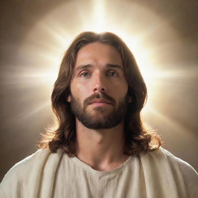 Classical depiction of Jesus, with a radiant halo surrounded by soft, ethereal light