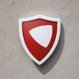 A shield emblem on a wall, with vibrant red and white colors