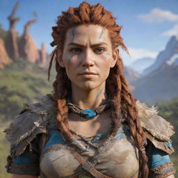 Aloy, the character from Horizon Zero Dawn, depicted as an aged yet still vital and powerful figure