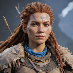 Aloy, the character from Horizon Zero Dawn, depicted as an aged yet still vital and powerful figure