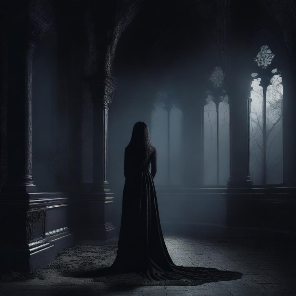 This is a high-quality digital art image featuring a dark, gothic background