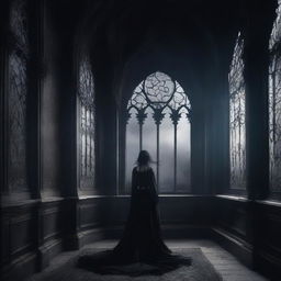 This is a high-quality digital art image featuring a dark, gothic background