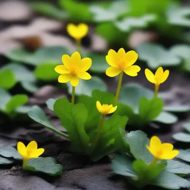 In the enchanted kingdom, the lesser celandine possessed magical powers, its yellow flowers granting wishes to those who found them.