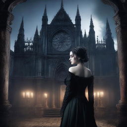 This high-quality digital art image presents a highly detailed gothic background, creating a somber and mysterious atmosphere