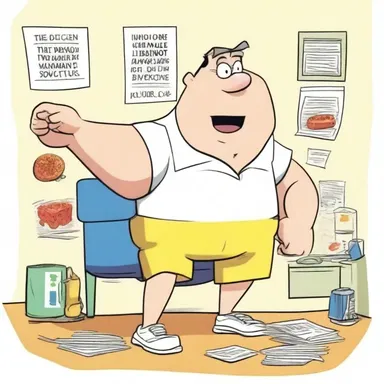 The cartoon character's sedentary lifestyle led to the atrophy of his physical abilities over time.