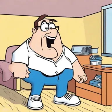The cartoon character's sedentary lifestyle led to the atrophy of his physical abilities over time.