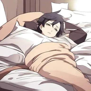 After a long day of intense training, the protagonist in the anime series decided to go to sleep early.