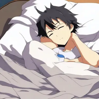 After a long day of intense training, the protagonist in the anime series decided to go to sleep early.