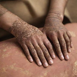 Close up shot of a man's hands, with details like henna designs or jewelry that signify traditional Pakistani culture