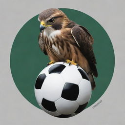 A fierce falcon perched on a soccer ball, embodied in a creatively designed logo