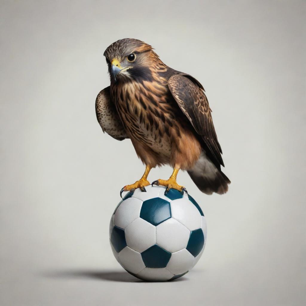 A fierce falcon perched on a soccer ball, embodied in a creatively designed logo