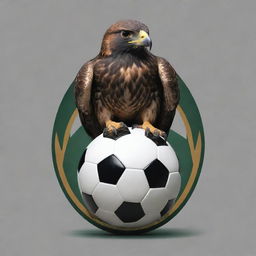 A fierce falcon perched on a soccer ball, embodied in a creatively designed logo