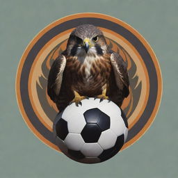 A fierce falcon perched on a soccer ball, embodied in a creatively designed logo