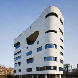 A modern and unique building shaped like the letter 'H'.