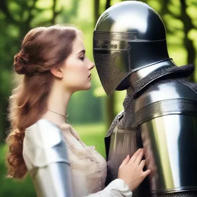In the romance novel, the knight gently removed the heaume of his love, revealing her delicate features.