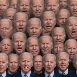 A surreal image of a multitude of Joe Biden faces spinning out from a single central point, representing a million Joe Bidens