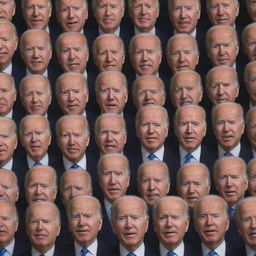 A surreal image of a multitude of Joe Biden faces spinning out from a single central point, representing a million Joe Bidens