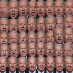 A surreal image of a multitude of Joe Biden faces spinning out from a single central point, representing a million Joe Bidens