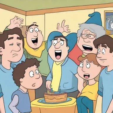 In the cartoon, the sad character found consolation when his friends threw him a surprise party to cheer him up.